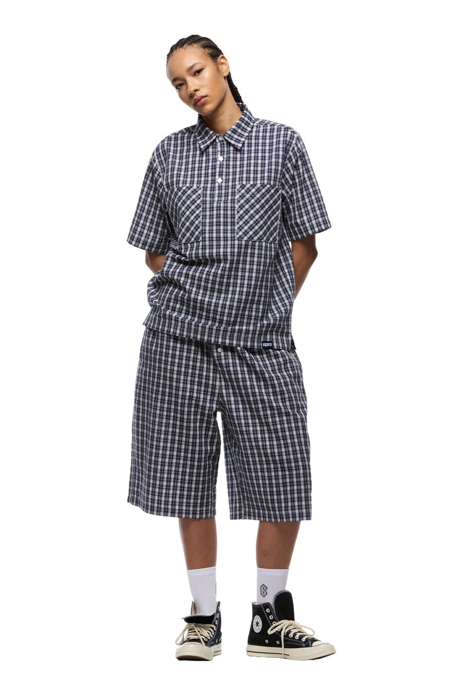 SEERSUCKER PULL-OVER SHIRT NAUTICAL BLUE/WHITE