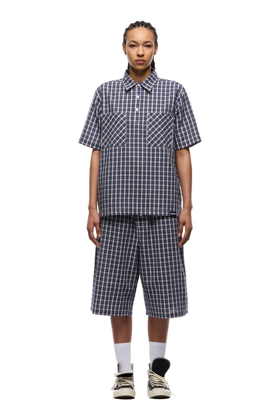SEERSUCKER PULL-OVER SHIRT NAUTICAL BLUE/WHITE