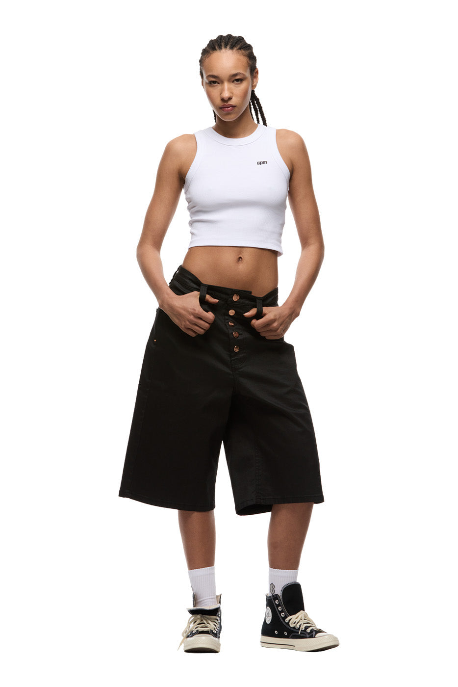 COATED DENIM SHORTS BLACK