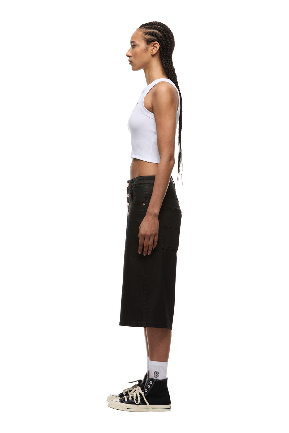COATED DENIM SHORTS BLACK