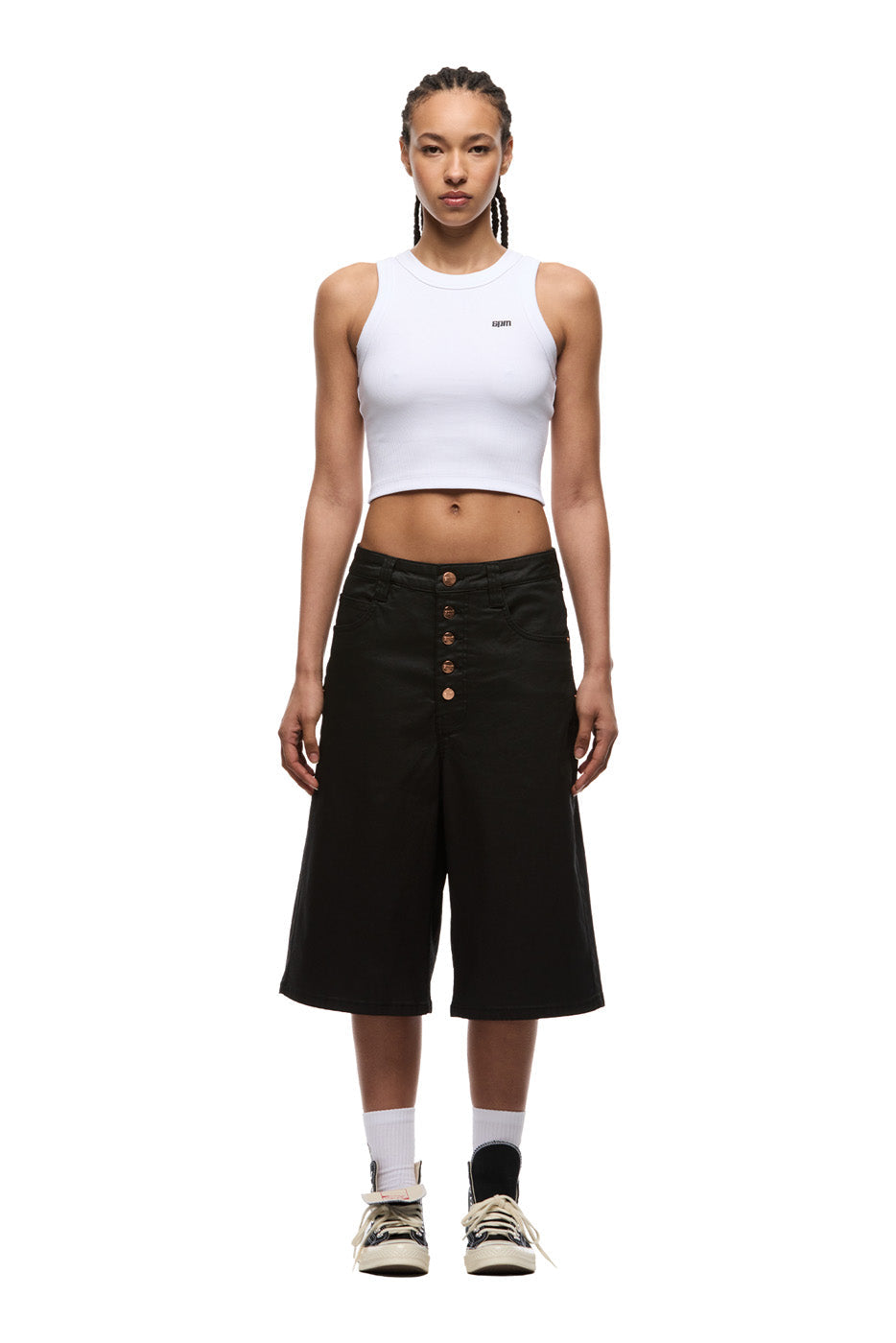 COATED DENIM SHORTS BLACK