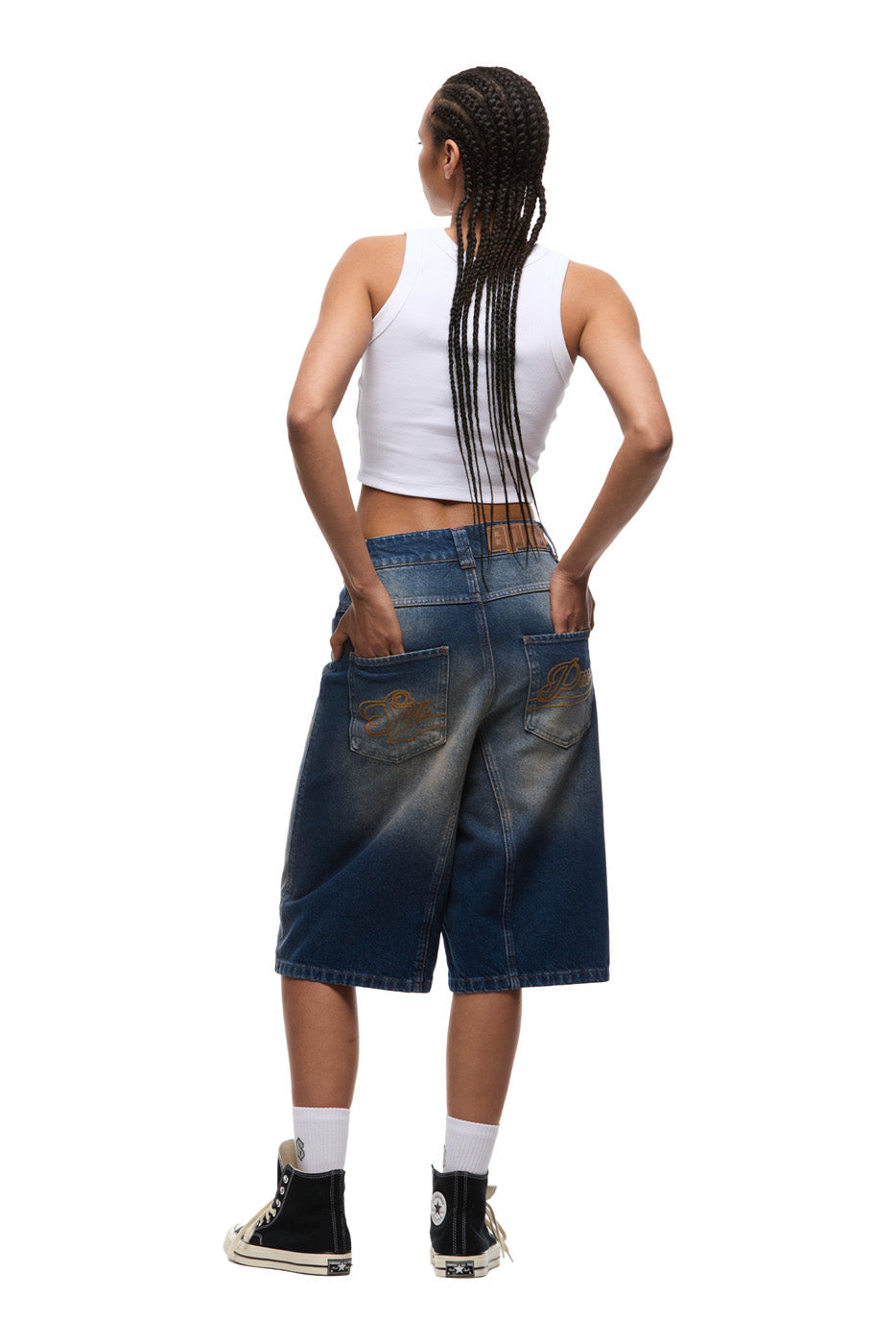 X-TRA WIDE DENIM SHORTS DARK BLUE