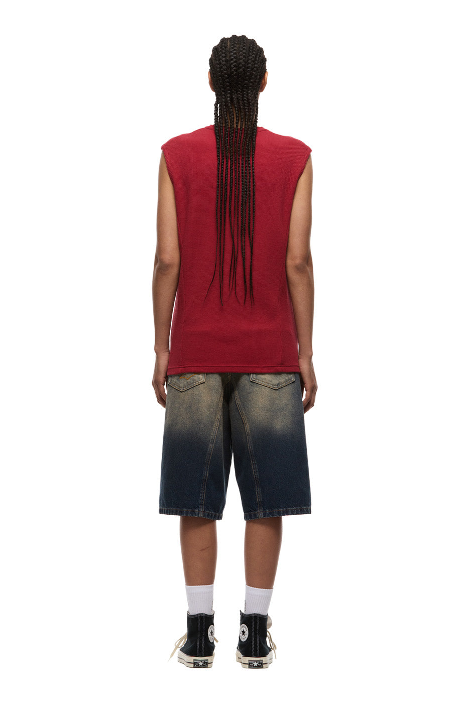 SLEEVELESS WAFFLE TEE ROUGE RED