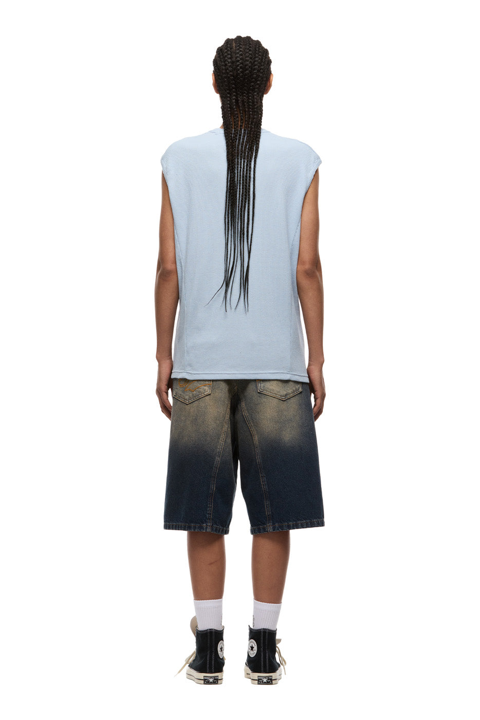 SLEEVELESS WAFFLE TEE SERENITY BLUE