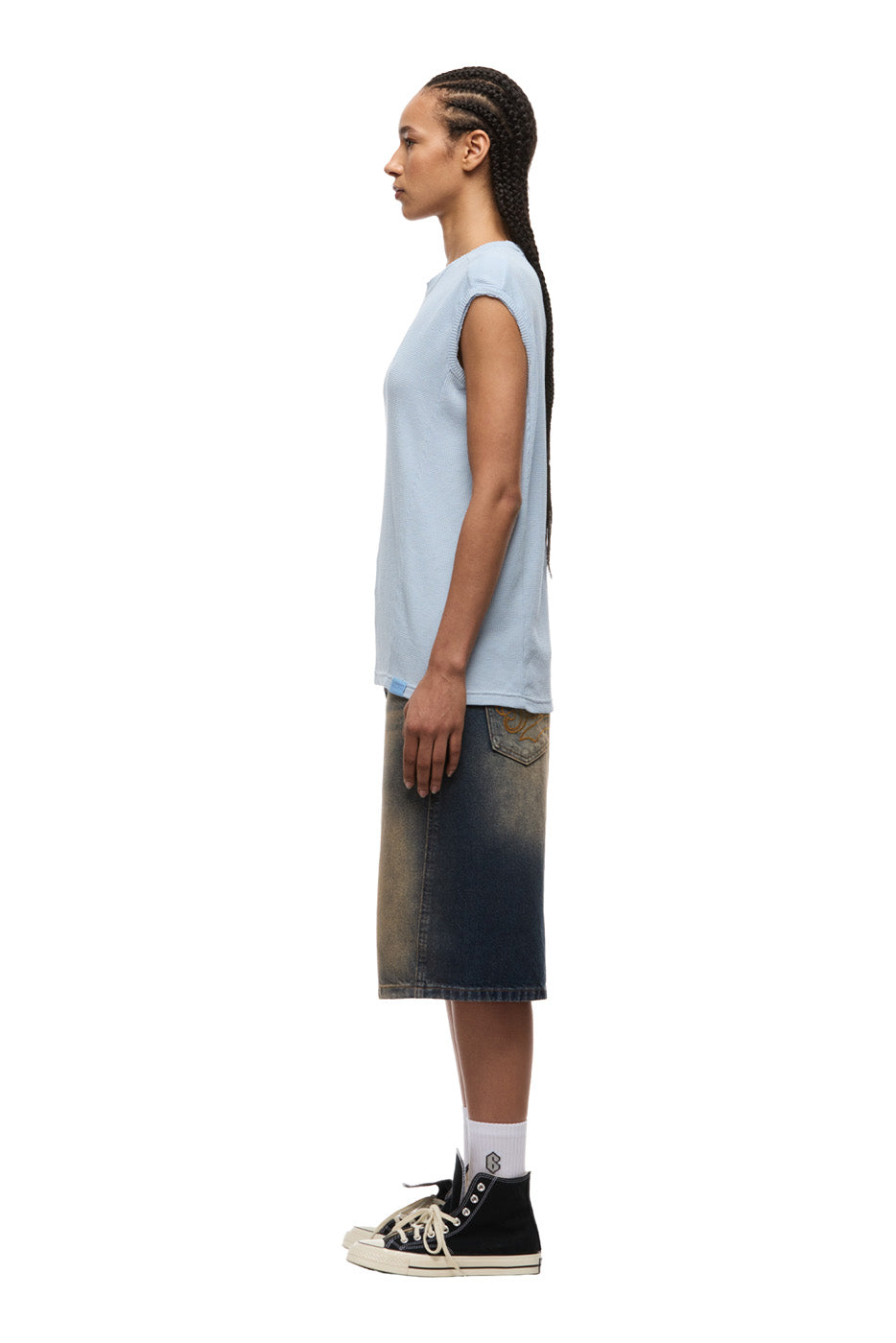 SLEEVELESS WAFFLE TEE SERENITY BLUE