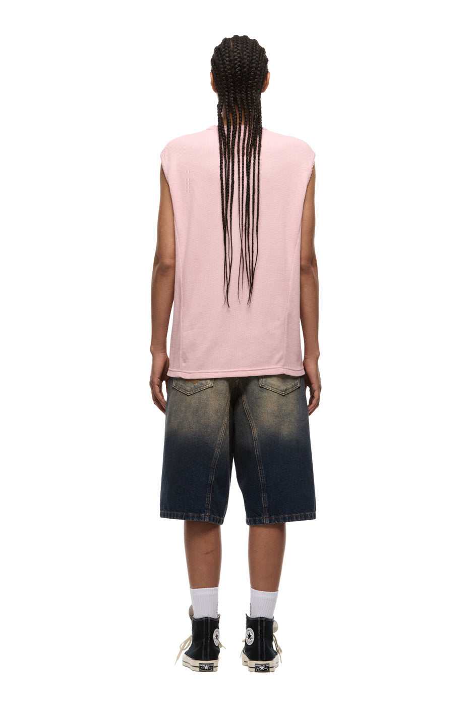 SLEEVELESS WAFFLE TEE STRAWBERRY MILK