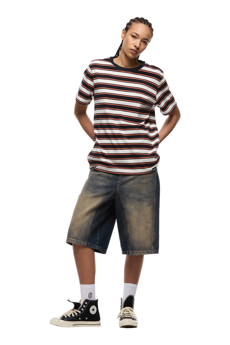 STRIPED TEE BLACK/MANDARIN ORANGE