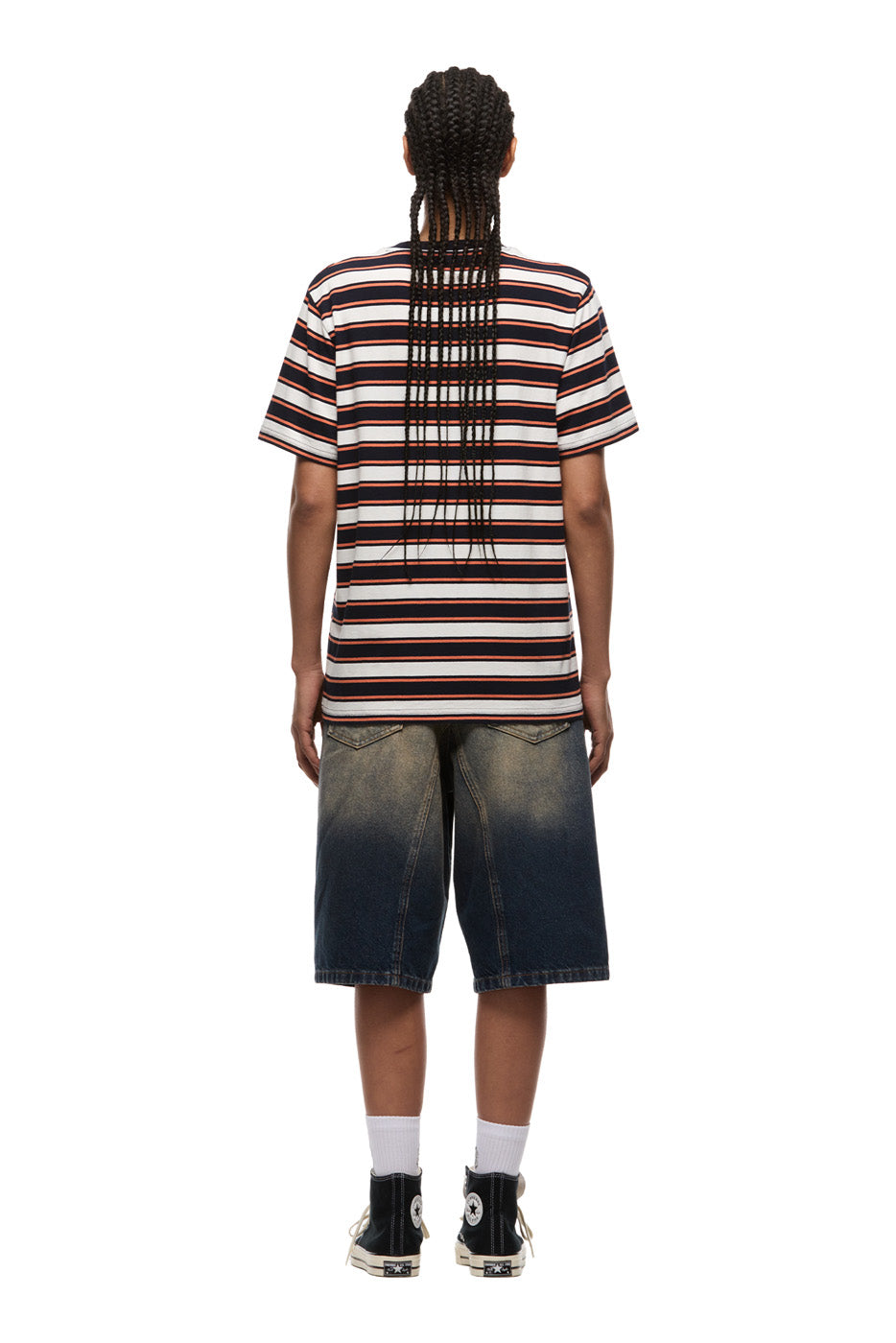 STRIPED TEE BLACK/MANDARIN ORANGE