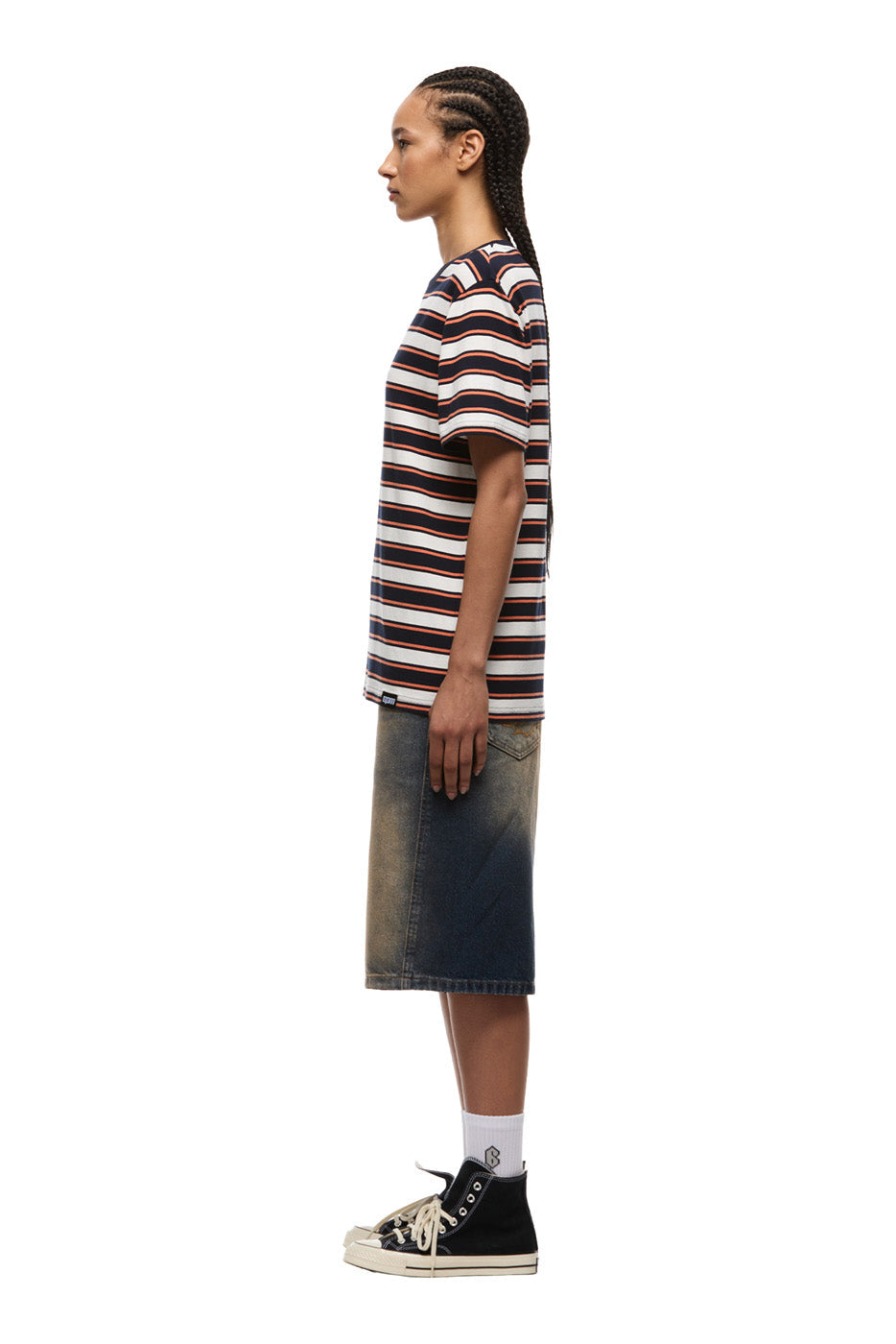 STRIPED TEE BLACK/MANDARIN ORANGE