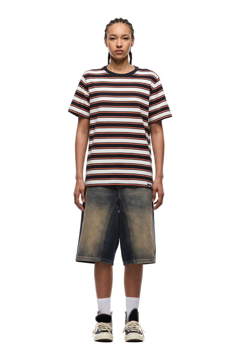 STRIPED TEE BLACK/MANDARIN ORANGE