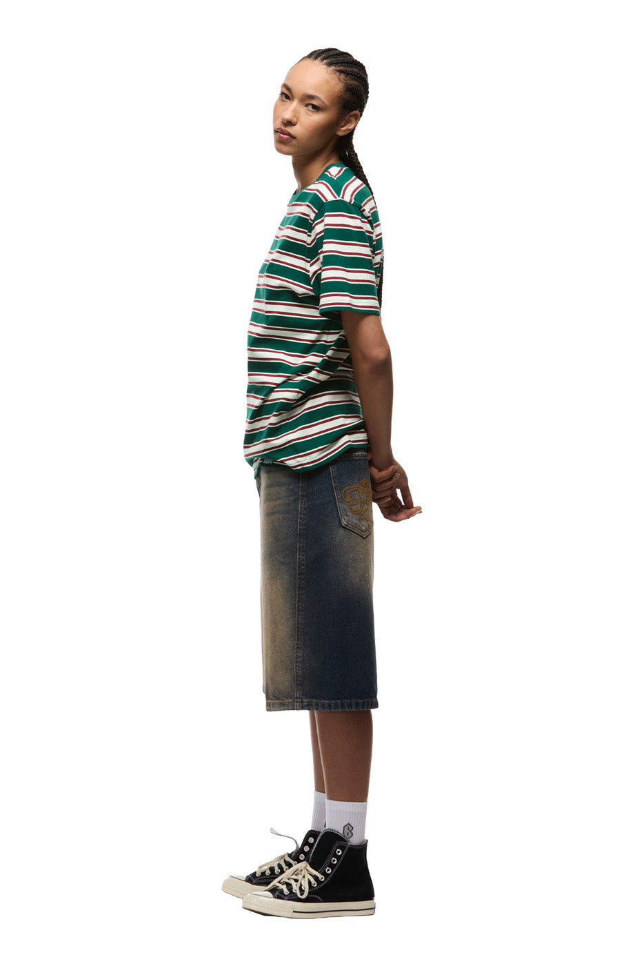 STRIPED TEE DARK GREEN/ ROUGE RED