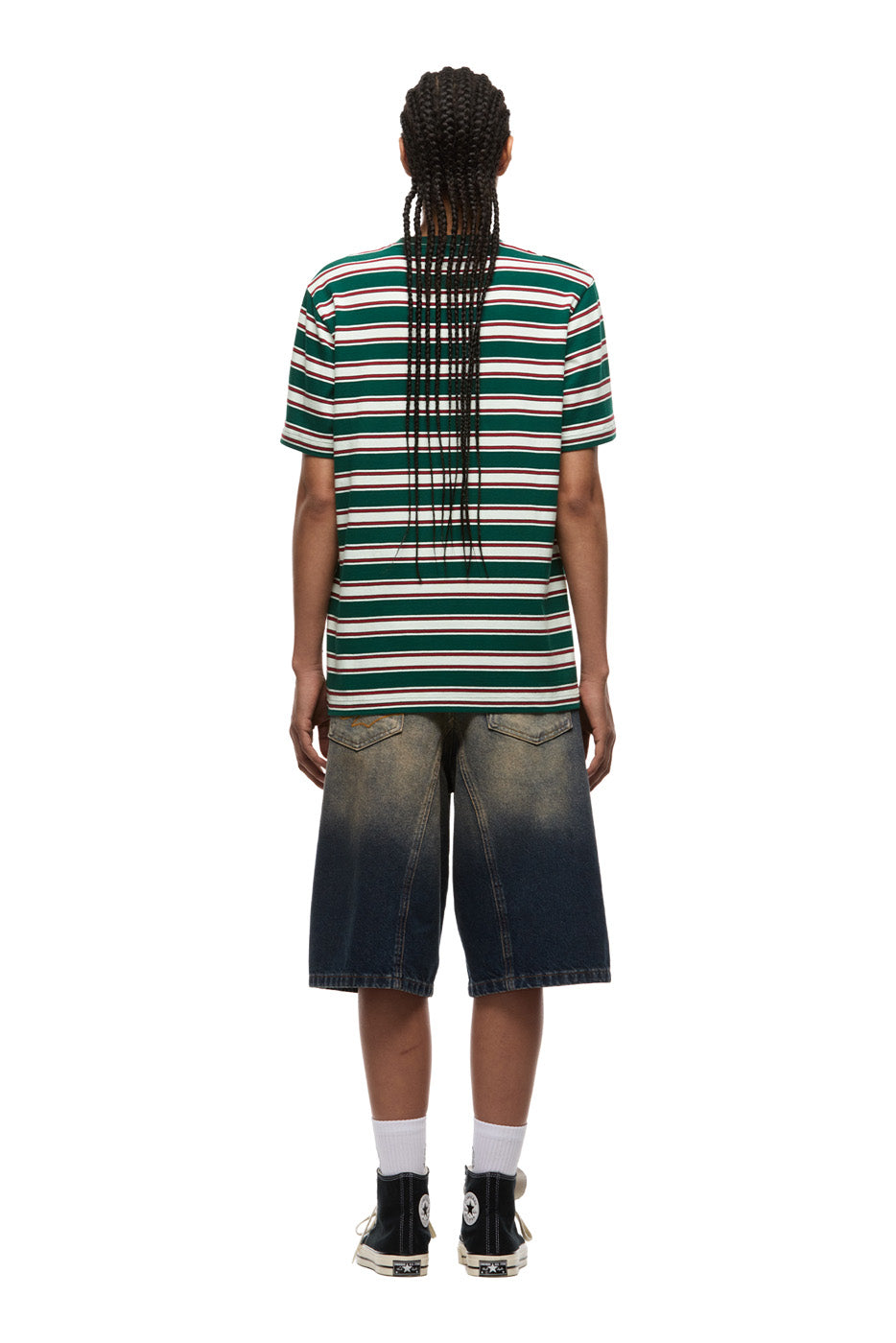 STRIPED TEE DARK GREEN/ ROUGE RED