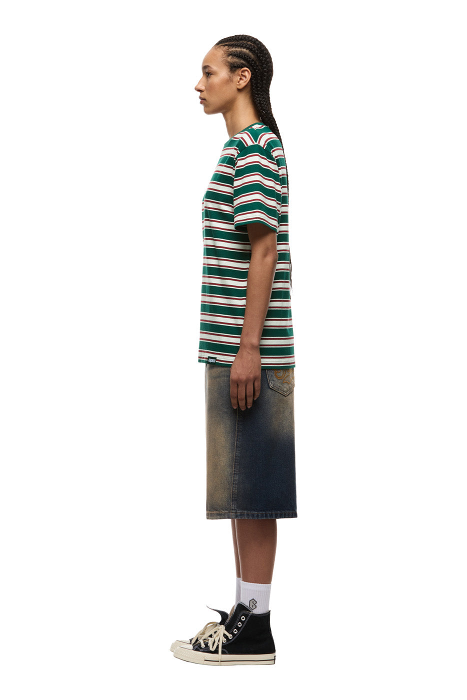 STRIPED TEE DARK GREEN/ ROUGE RED