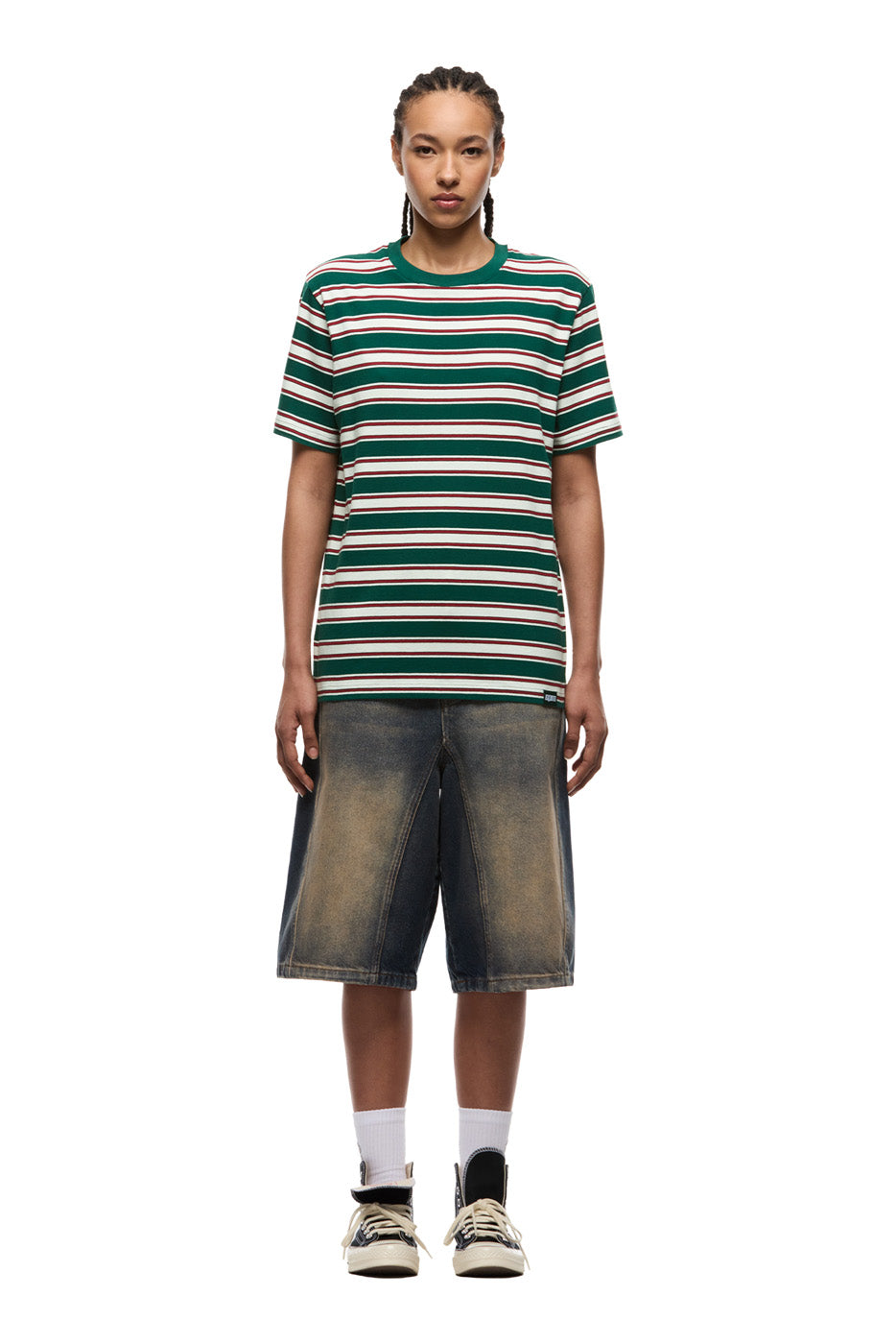 STRIPED TEE DARK GREEN/ ROUGE RED