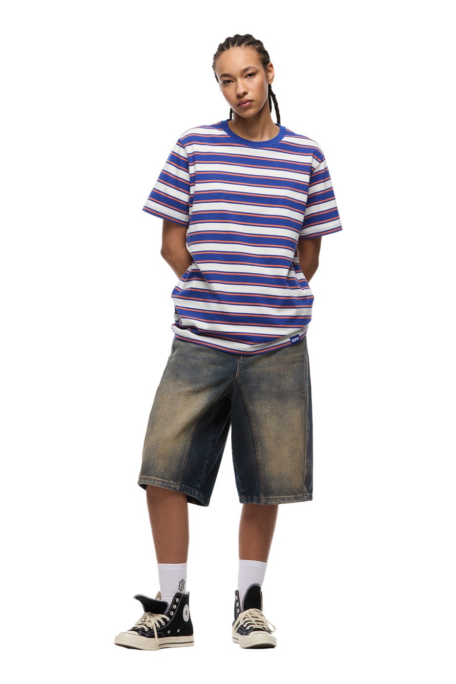 STRIPED TEE COSMIC COBALT/MANDARINE ORANGE