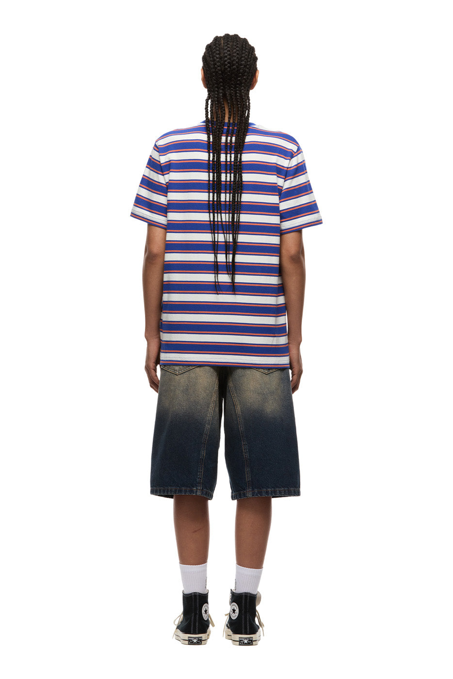 STRIPED TEE COSMIC COBALT/MANDARINE ORANGE