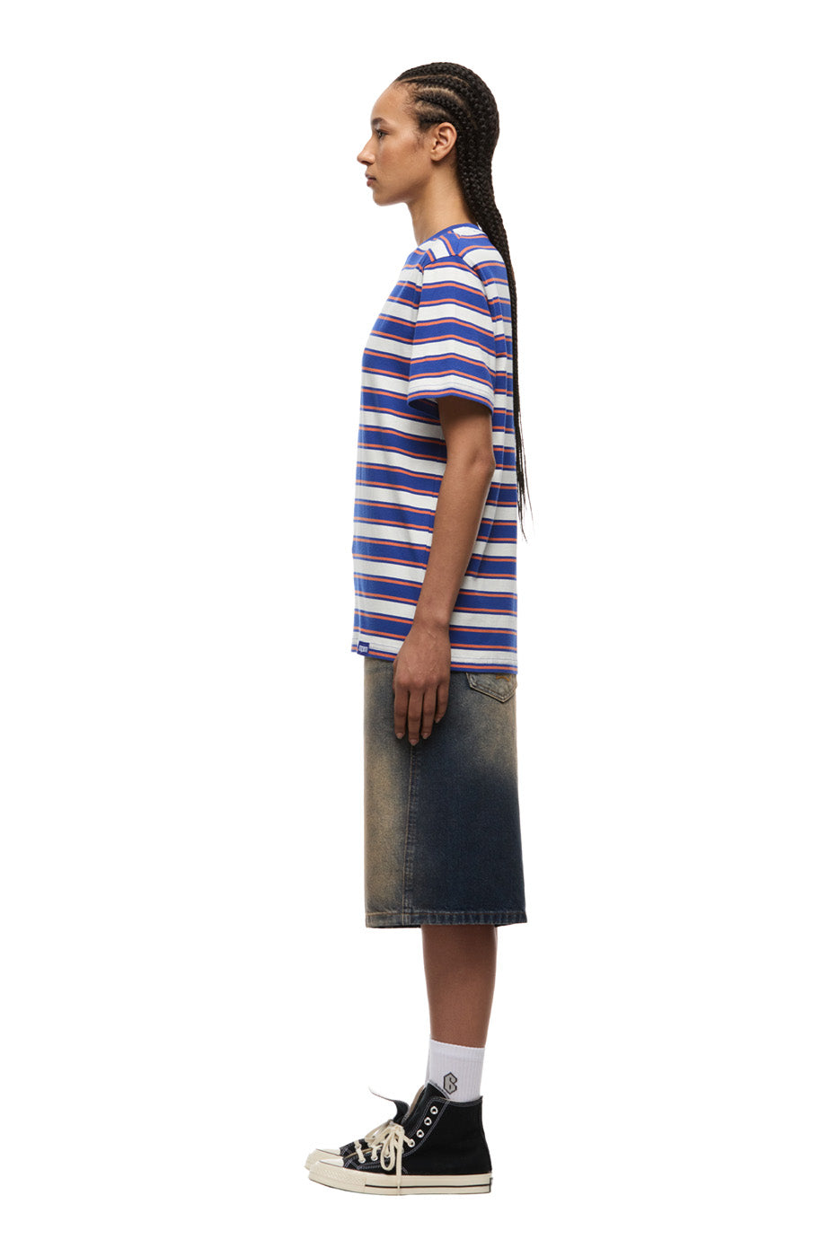 STRIPED TEE COSMIC COBALT/MANDARINE ORANGE