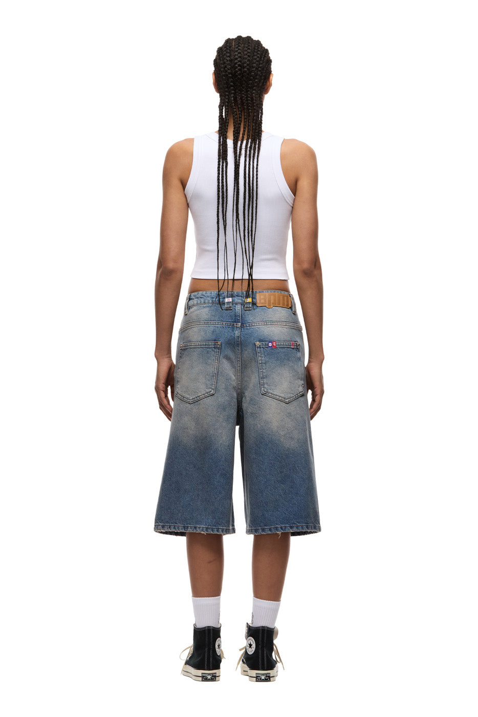 MULTI LABEL DENIM SHORTS MEDIUM BLUE