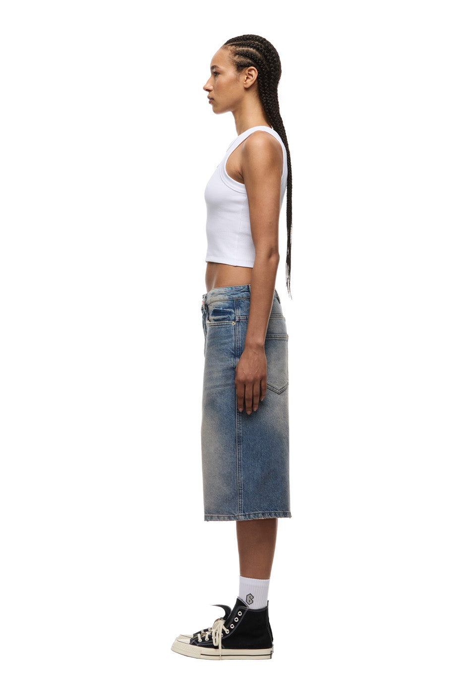 MULTI LABEL DENIM SHORTS MEDIUM BLUE