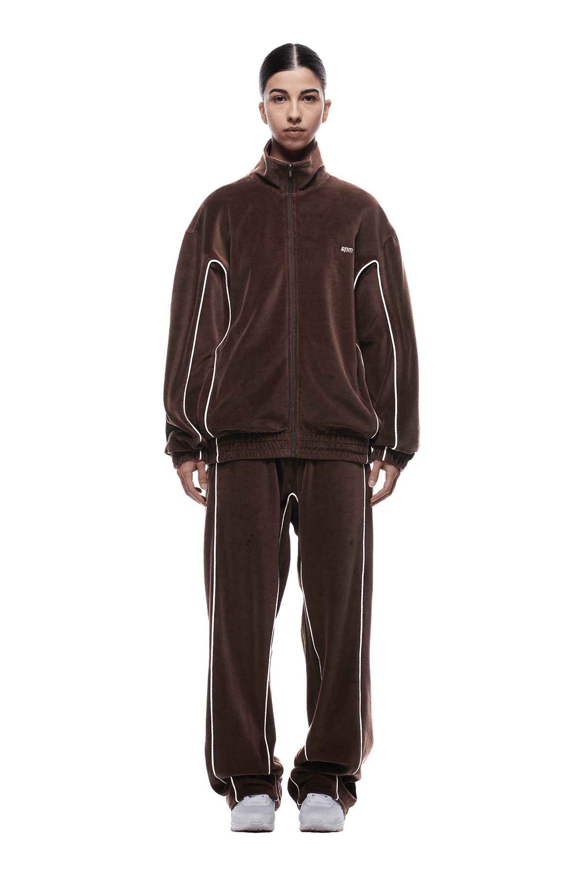 VELOURS TRACK JACKET CHOCOLATE BROWN