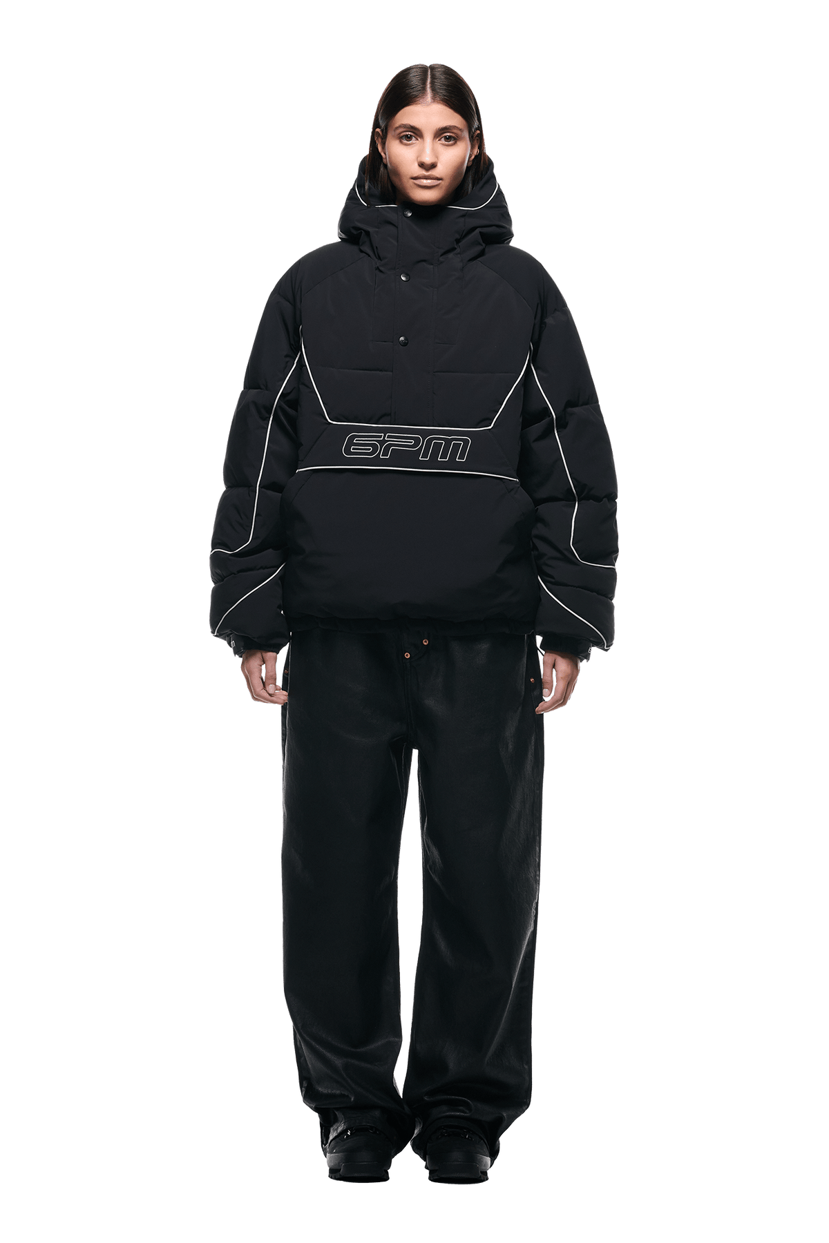 HALF ZIP PULLOVER PUFFER JACKET BLACK
