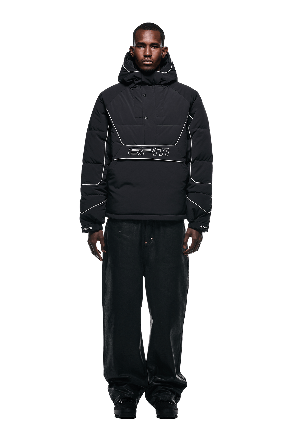 HALF ZIP PULLOVER PUFFER JACKET BLACK