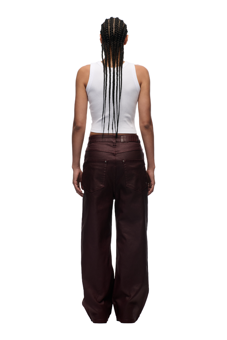 WAX COATED DENIM DARK BURGUNDY