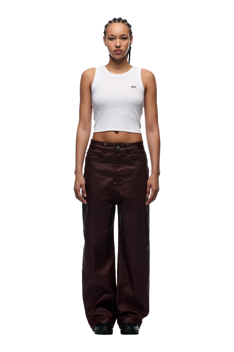WAX COATED DENIM DARK BURGUNDY