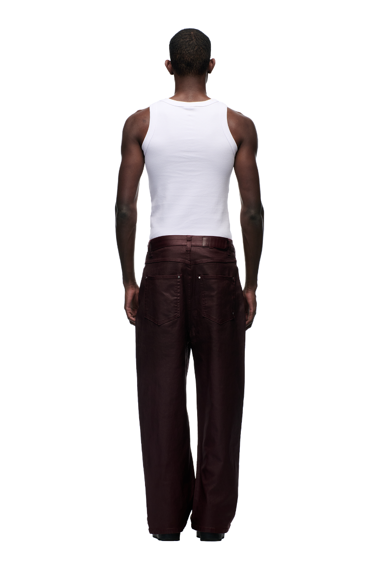 WAX COATED DENIM DARK BURGUNDY