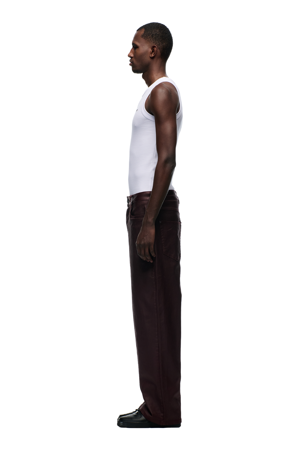 WAX COATED DENIM DARK BURGUNDY