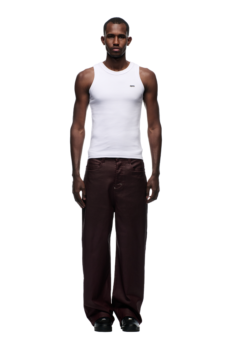 WAX COATED DENIM DARK BURGUNDY