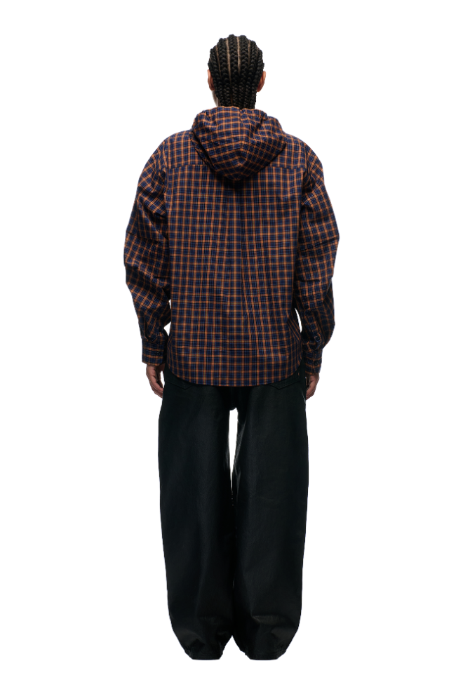 HOODED DRESS SHIRT BLUE/ORANGE/BLACK
