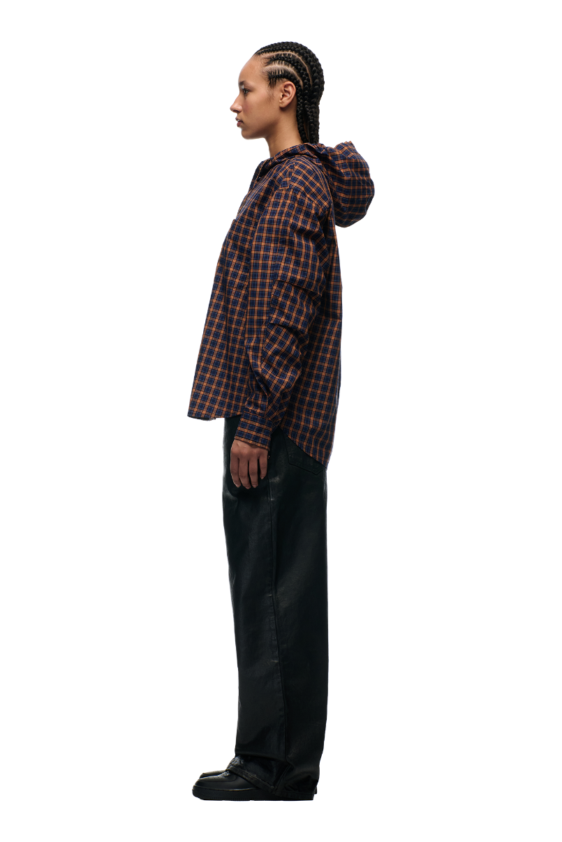 HOODED DRESS SHIRT BLUE/ORANGE/BLACK