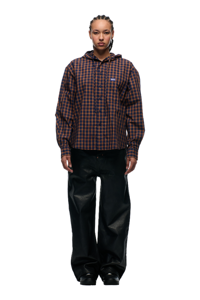 HOODED DRESS SHIRT BLUE/ORANGE/BLACK