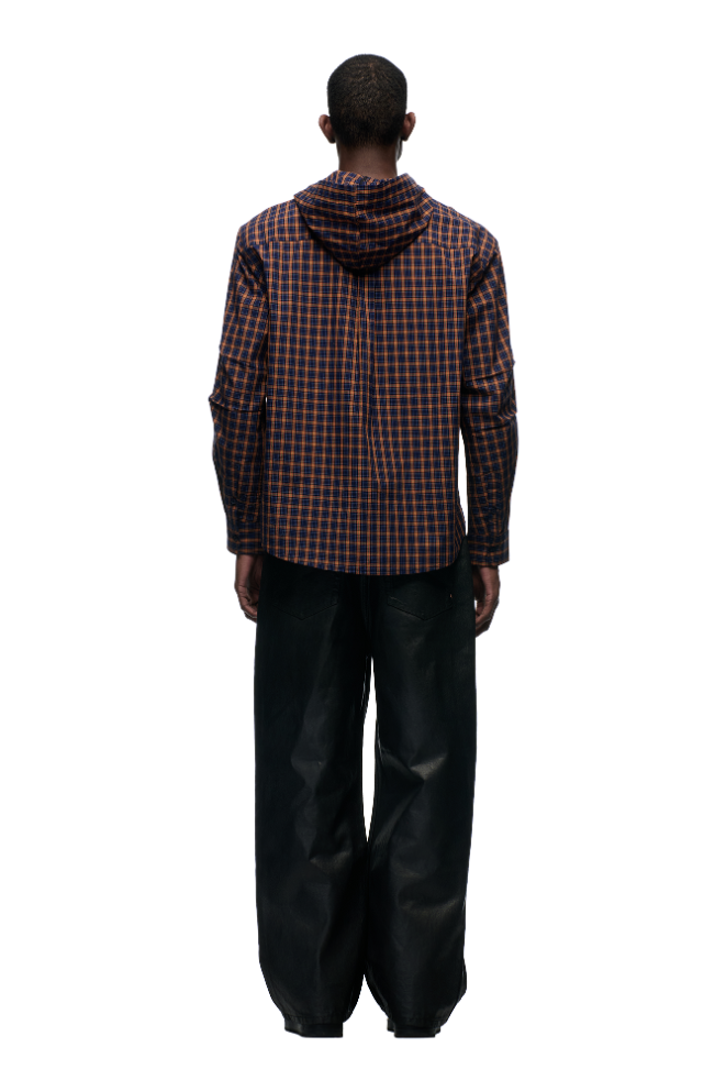HOODED DRESS SHIRT BLUE/ORANGE/BLACK