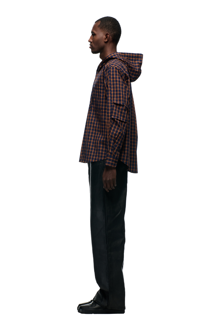 HOODED DRESS SHIRT BLUE/ORANGE/BLACK