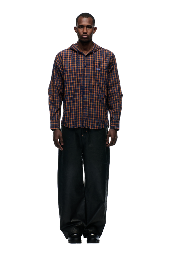 HOODED DRESS SHIRT BLUE/ORANGE/BLACK