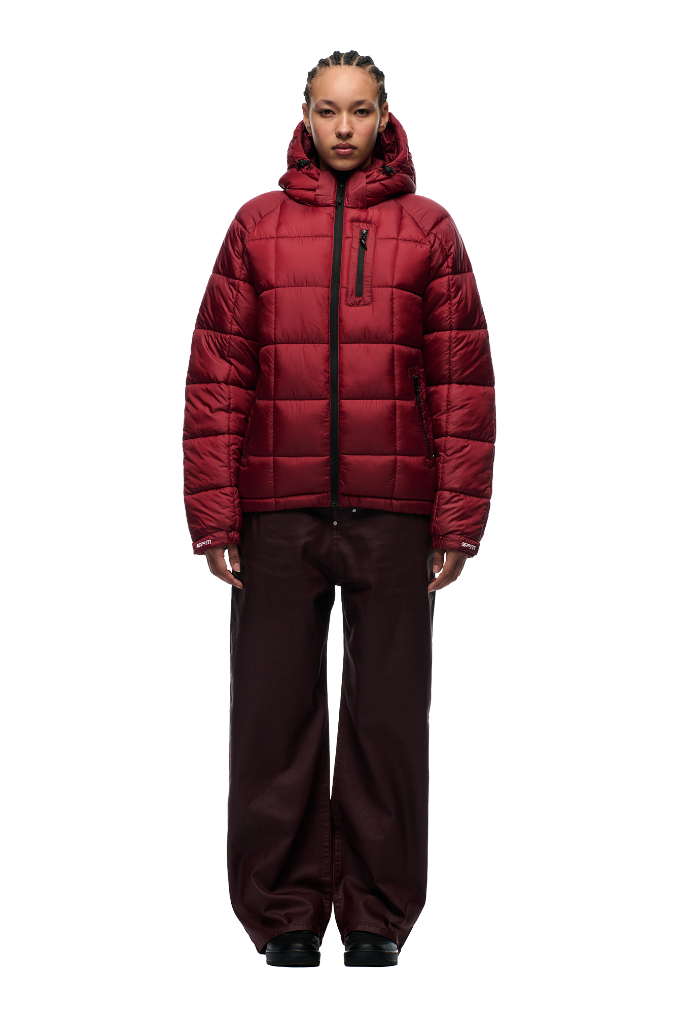 LIGHT PUFFER JACKET RECTANGLES WINE RED