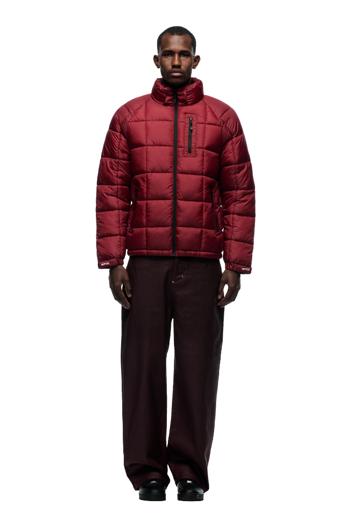 LIGHT PUFFER JACKET RECTANGLES WINE RED