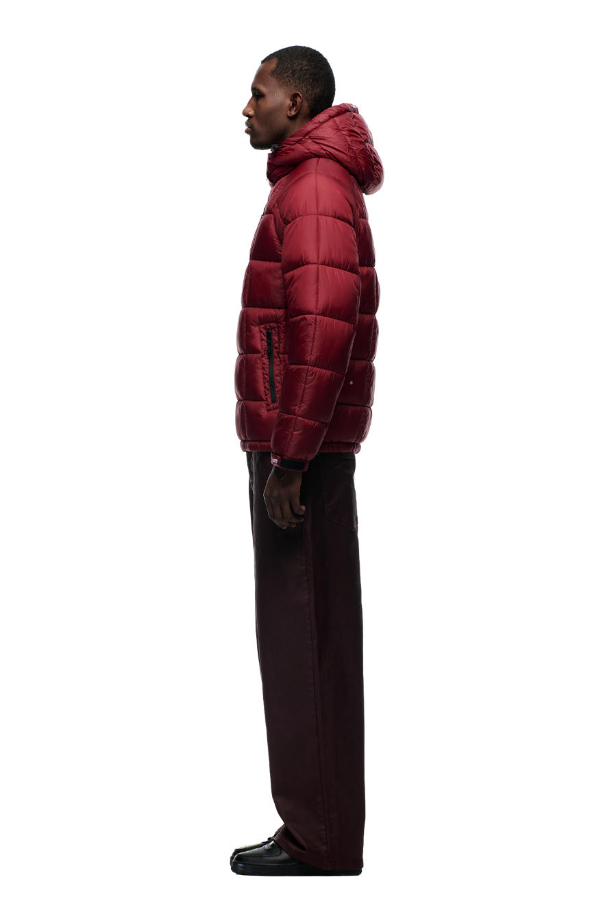 LIGHT PUFFER JACKET RECTANGLES WINE RED