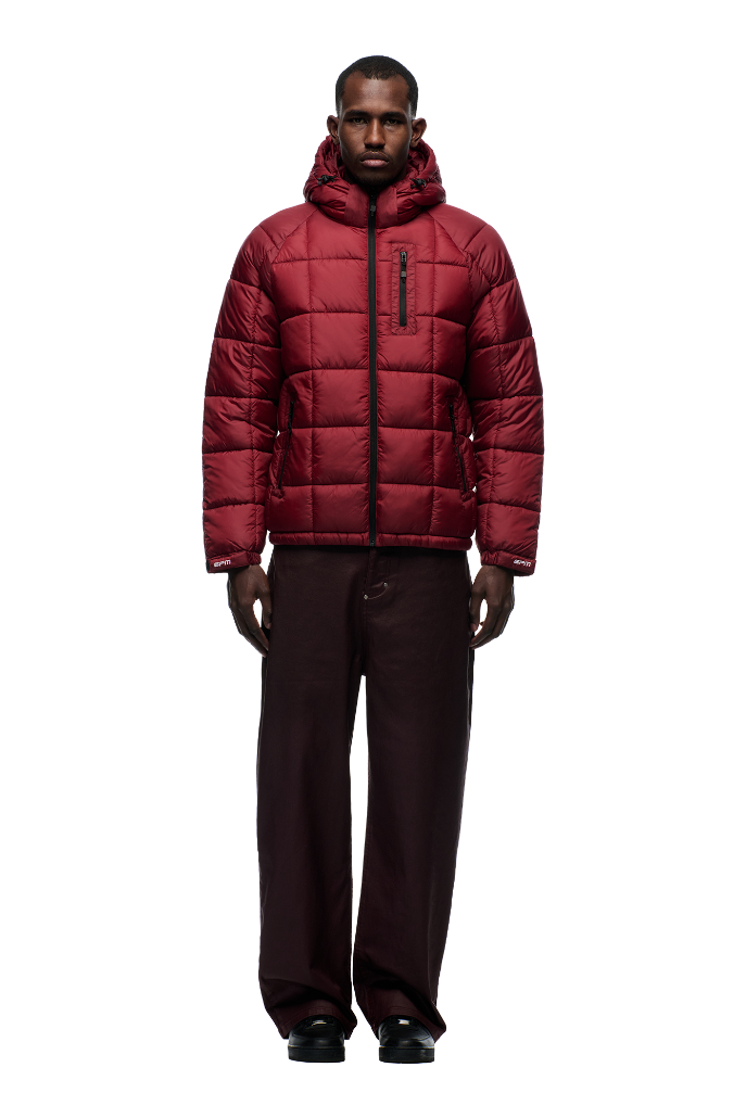 LIGHT PUFFER JACKET RECTANGLES WINE RED