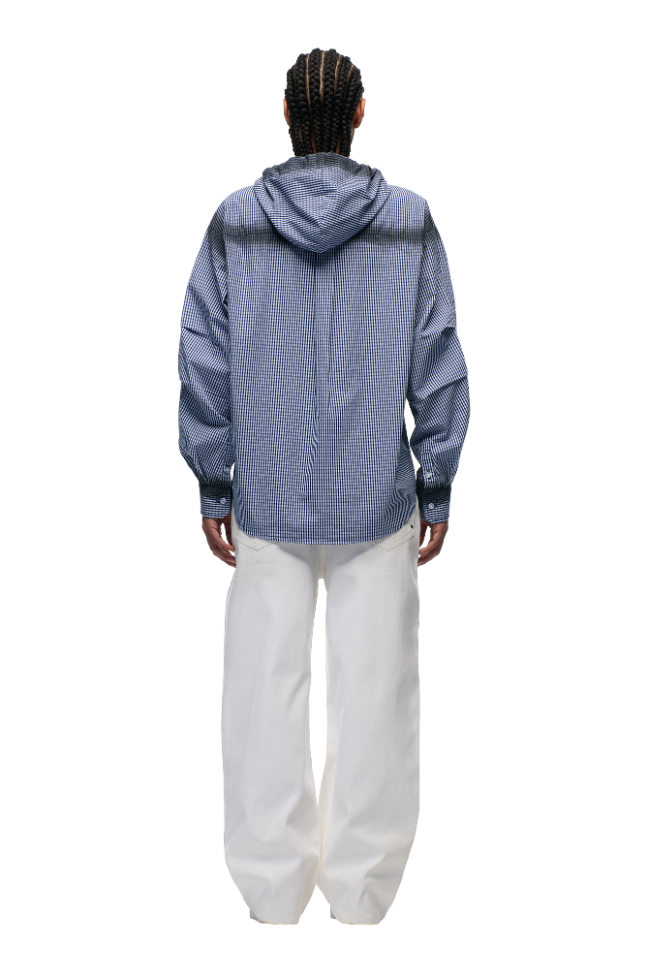 HOODED DRESS SHIRT DEEP SEA BLUE/WHITE