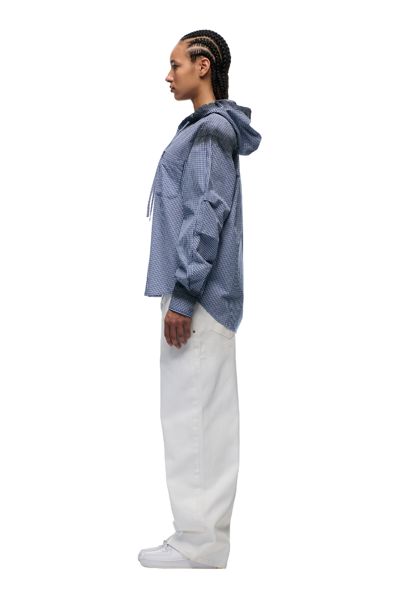 HOODED DRESS SHIRT DEEP SEA BLUE/WHITE