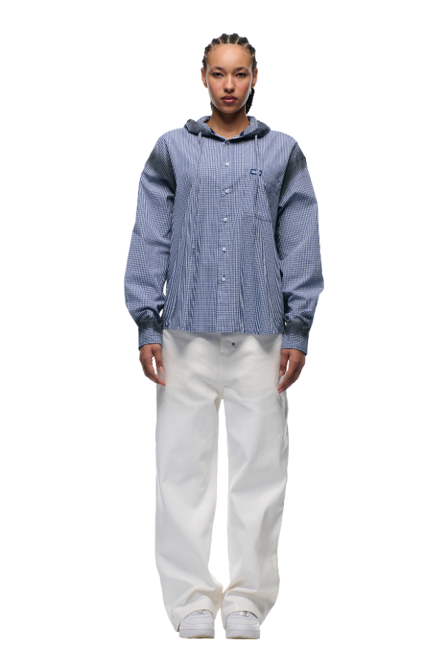 HOODED DRESS SHIRT DEEP SEA BLUE/WHITE