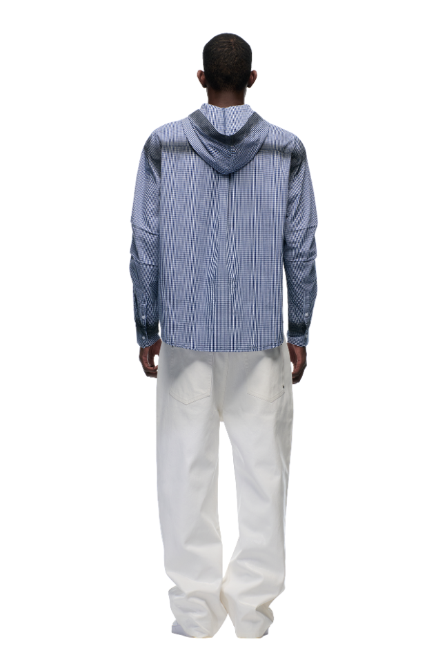 HOODED DRESS SHIRT DEEP SEA BLUE/WHITE