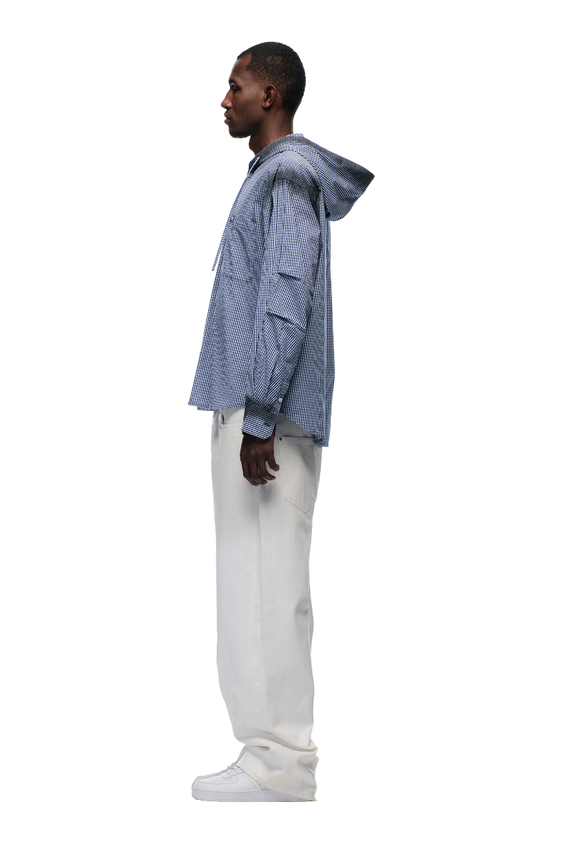HOODED DRESS SHIRT DEEP SEA BLUE/WHITE