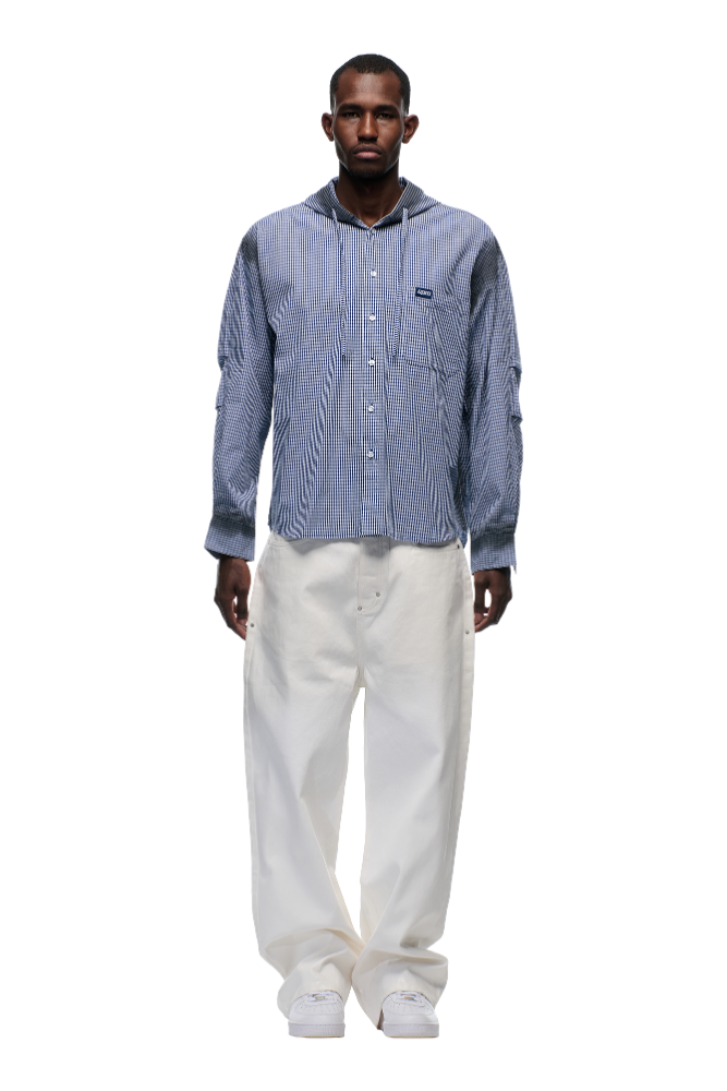 HOODED DRESS SHIRT DEEP SEA BLUE/WHITE