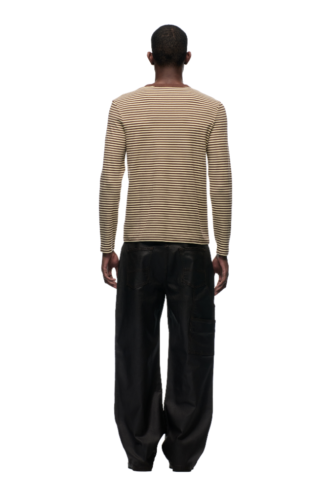 STRIPED RIBBED LS DARK HAZELNUT