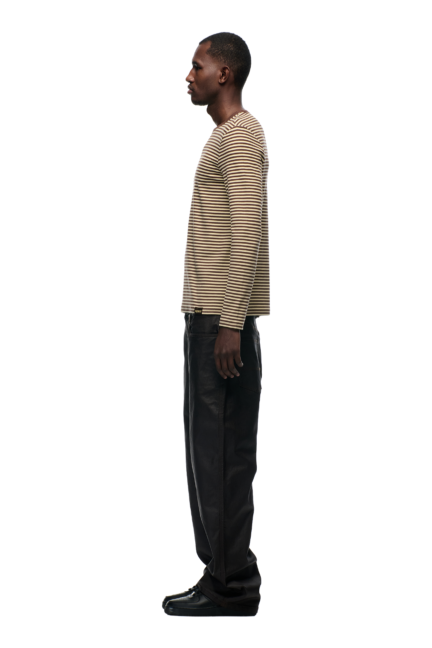 STRIPED RIBBED LS DARK HAZELNUT