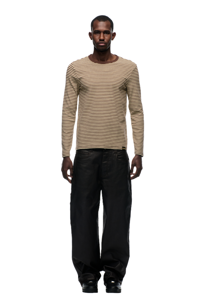 STRIPED RIBBED LS DARK HAZELNUT